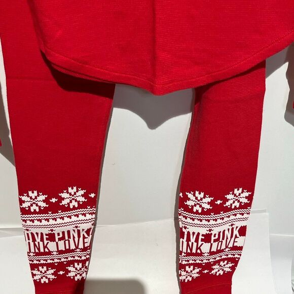 PINK Victoria's Secret Red White Holiday Long Sleeve 2 Pc Pajama Set Small XS - Picture 3 of 11
